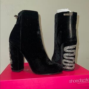 Shoe Dazzle Black Velvet Ankle Boots with Silver Accents